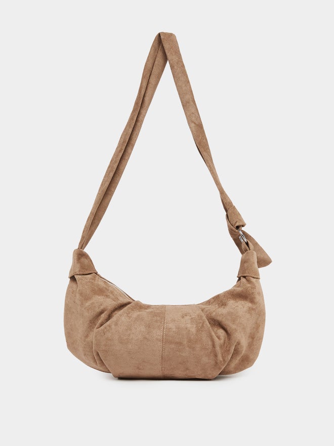 Styli Khaki Suede Crescent Shoulder Bag - Image 1
